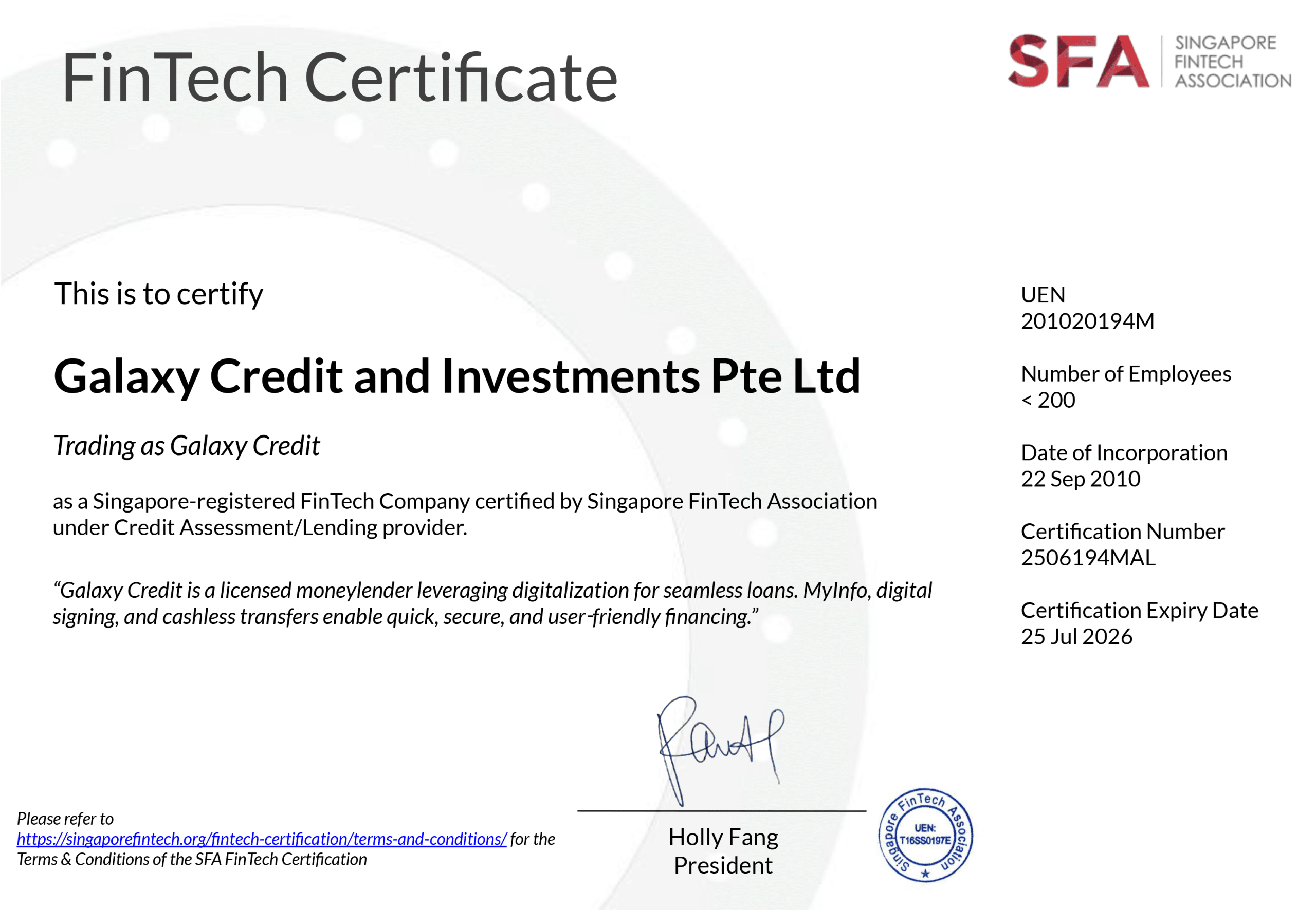 Galaxy Credit FinTech Cert